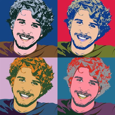 Pop Art 4 Panels of A Man in 20s-30s with Curly Hair Smiling - myDaVinci
